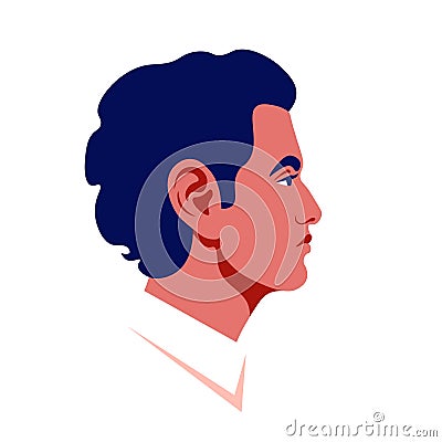 Maleâ€™s head in a profile. Latino guy`s face side view. Vector Illustration