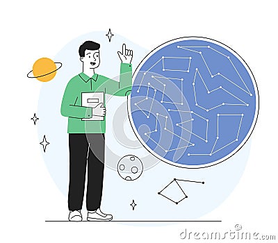 Male school astronomy teacher Vector Illustration