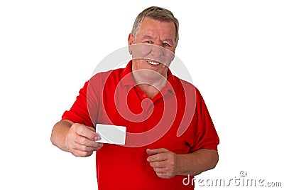 Male senior with business card Stock Photo