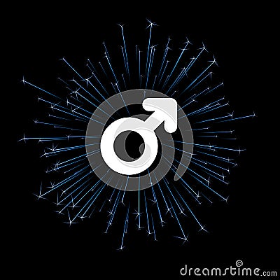 Male sign with blue firework on black background. Vector Illustration