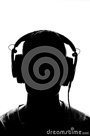 Male silhouette with headphones Stock Photo