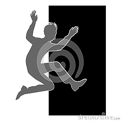 A male silhouette jumping into a black door Vector Illustration
