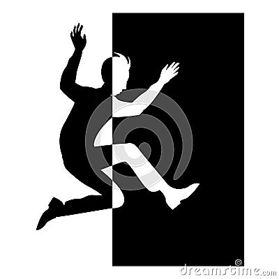 A male silhouette jumping into a black door Vector Illustration