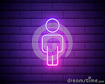 Male silhouette neon light icon. Gentlemen WC door glowing sign. Men`s clothes department store. Vector isolated illustration Vector Illustration