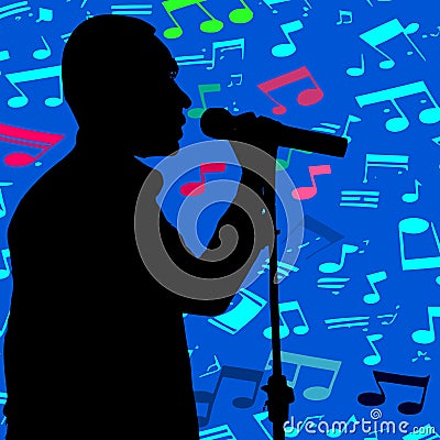 Male singer black silhouette musical notes vector Stock Photo