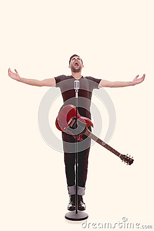 Male singer with guitar Stock Photo