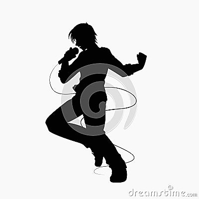 Male Singer Singing Holding a Microphone Silhouette on White Background Vector Vector Illustration