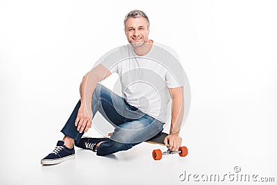 Male skateboarder on longboard Stock Photo