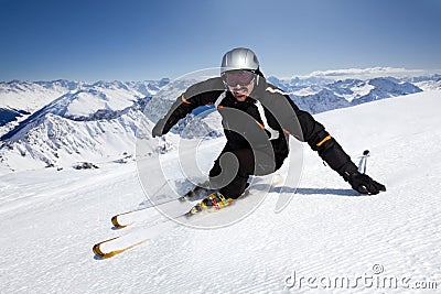 Male skier with mountain view Stock Photo