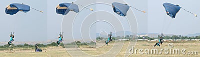 Male skydiver coming in for fast landing on grass Landing Serie Editorial Stock Photo