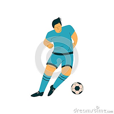 Male Soccer Player with Ball, Footballer Character in Sports Uniform Vector Illustration Vector Illustration