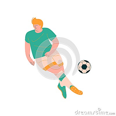 Male Soccer Player Playing with Ball, Footballer Character in Sports Uniform Vector Illustration Vector Illustration
