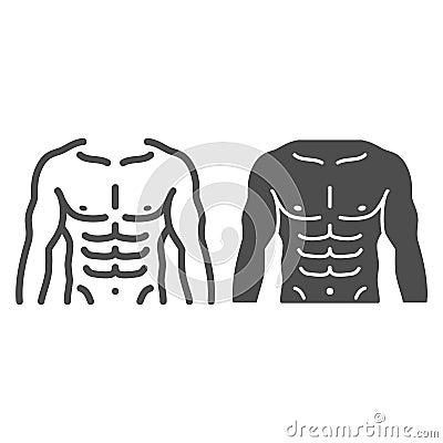 Male strong torso line and solid icon, Gym concept, men chest sign on white background, muscular strong man icon in Vector Illustration