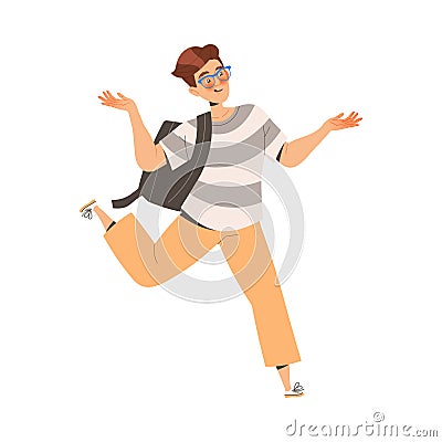 Male Student Character in Glasses with Backpack Running Hurry for Class Vector Illustration Vector Illustration