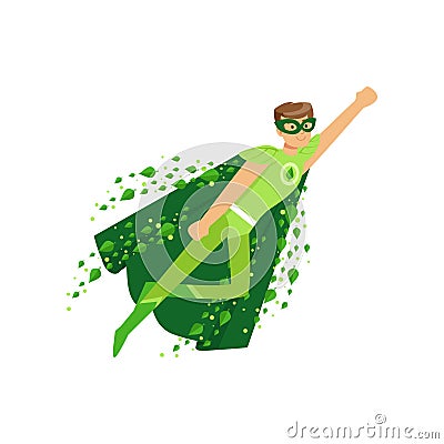 Male superhero in flying pose with hand up Vector Illustration