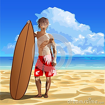 Male surfer Vector Illustration