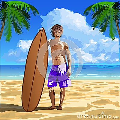 Male surfer Vector Illustration