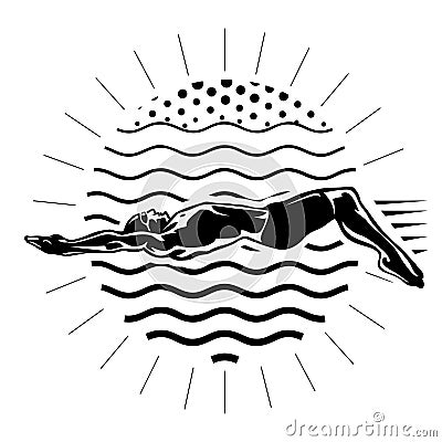 Male swimmer on the competition. Vector Illustration