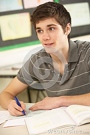 Male Teenage Student Studying Stock Photo