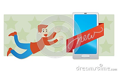 Male teenager jumping on smartphone Vector Illustration