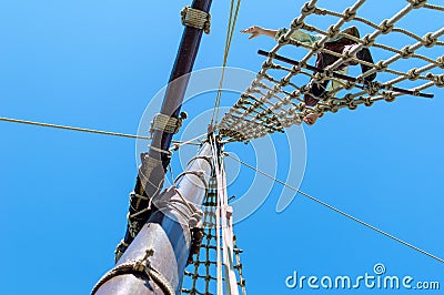 Male Three Part Boat Mast Rigging Board Stock Photo