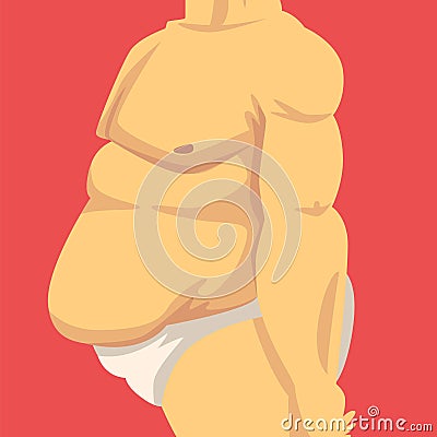 Male Torso with Fat Belly, Side View, Obesity and Unhealthy Eating Problems Vector Illustration Vector Illustration