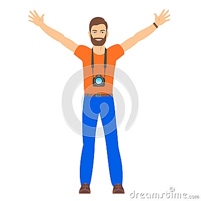 Male tourist with arms raised Vector Illustration