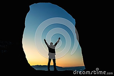 Male traveler in mountains at night Editorial Stock Photo
