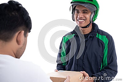Male uber rider or driver delivering package Stock Photo