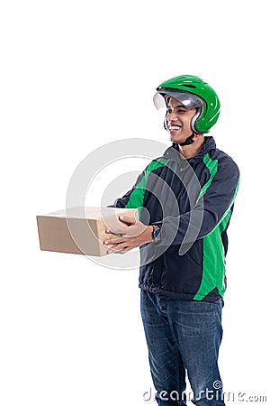 Male uber rider or driver delivering package Stock Photo