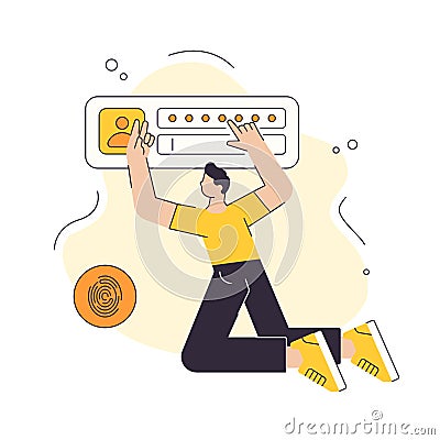 Male user data information access with two factor authentication password and fingerprint vector Vector Illustration