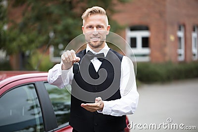 Male Valet Holding Car Keys Stock Photo