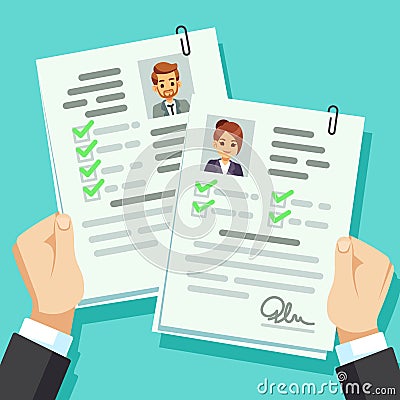 Male female cv resume vector illustration cartoon Vector Illustration