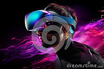 A male wearing a virtual reality headset Cartoon Illustration