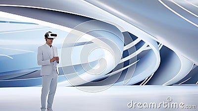 A male wearing a virtual reality headset Cartoon Illustration