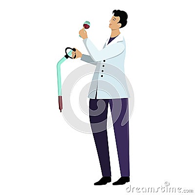 Male winemaker in lab coat takes a sample of wine using a pipette at the winery Vector Illustration