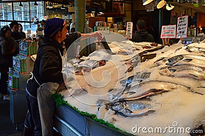 A male worker arranges the catch Editorial Stock Photo
