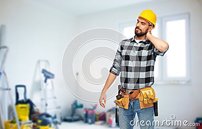 Male worker or builder with neck pain Stock Photo