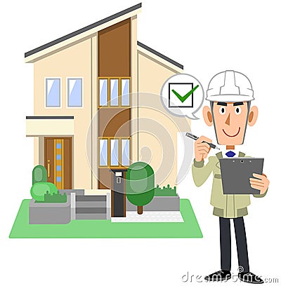 A male worker and a house to fill out a checkmark Vector Illustration