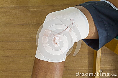 Male is wrapping with bandage. Stock Photo