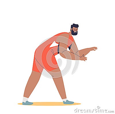 Male wrestler in costume for competition. Greco roman wrestling or sambo fighter ready for fight Vector Illustration