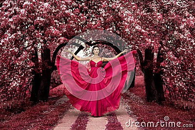 Maleficent Pink Princess, woman with beautiful dress Stock Photo