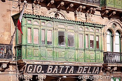 Maletese typical balcony in the city of valletta Editorial Stock Photo