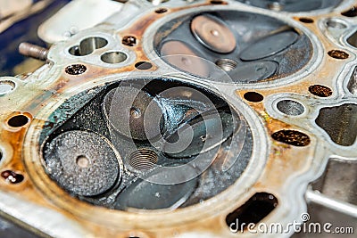 Malfunction of the ignition system. Oil on the valves of the cylinder Stock Photo