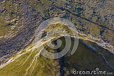 aerial Malham Cove is a large curved limestone formation 0.6 miles north of the village of Malham, North Yorkshire Stock Photo