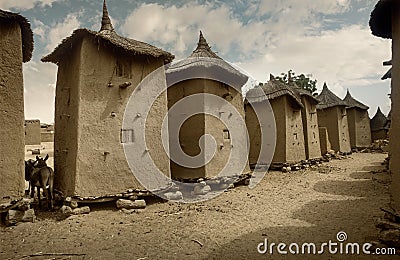 Mali, Africa - Dogon village and typical mud buildings Stock Photo