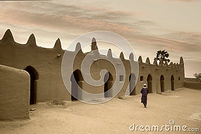 Mali, Djenne - January 25, 1992: Mosques built entirely of clay Editorial Stock Photo