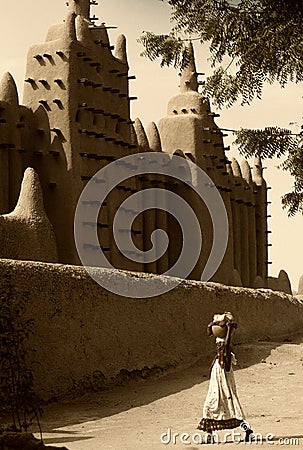 Mali, Djenne - January 25, 1992: Mosques built entirely of clay Editorial Stock Photo