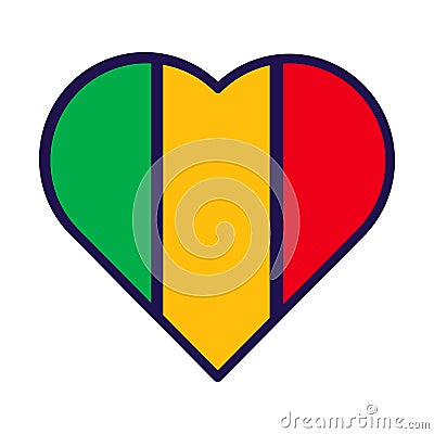 Mali Flag Festive Patriot Heart Outline Icon Vector Illustration