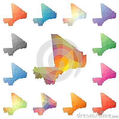 Mali geometric polygonal, mosaic style maps. Vector Illustration